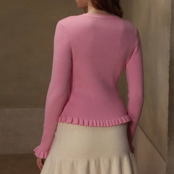 Baby Pink Casual Women's Rhinestone Flare Sleeve Sweater - Picture 2 of 7